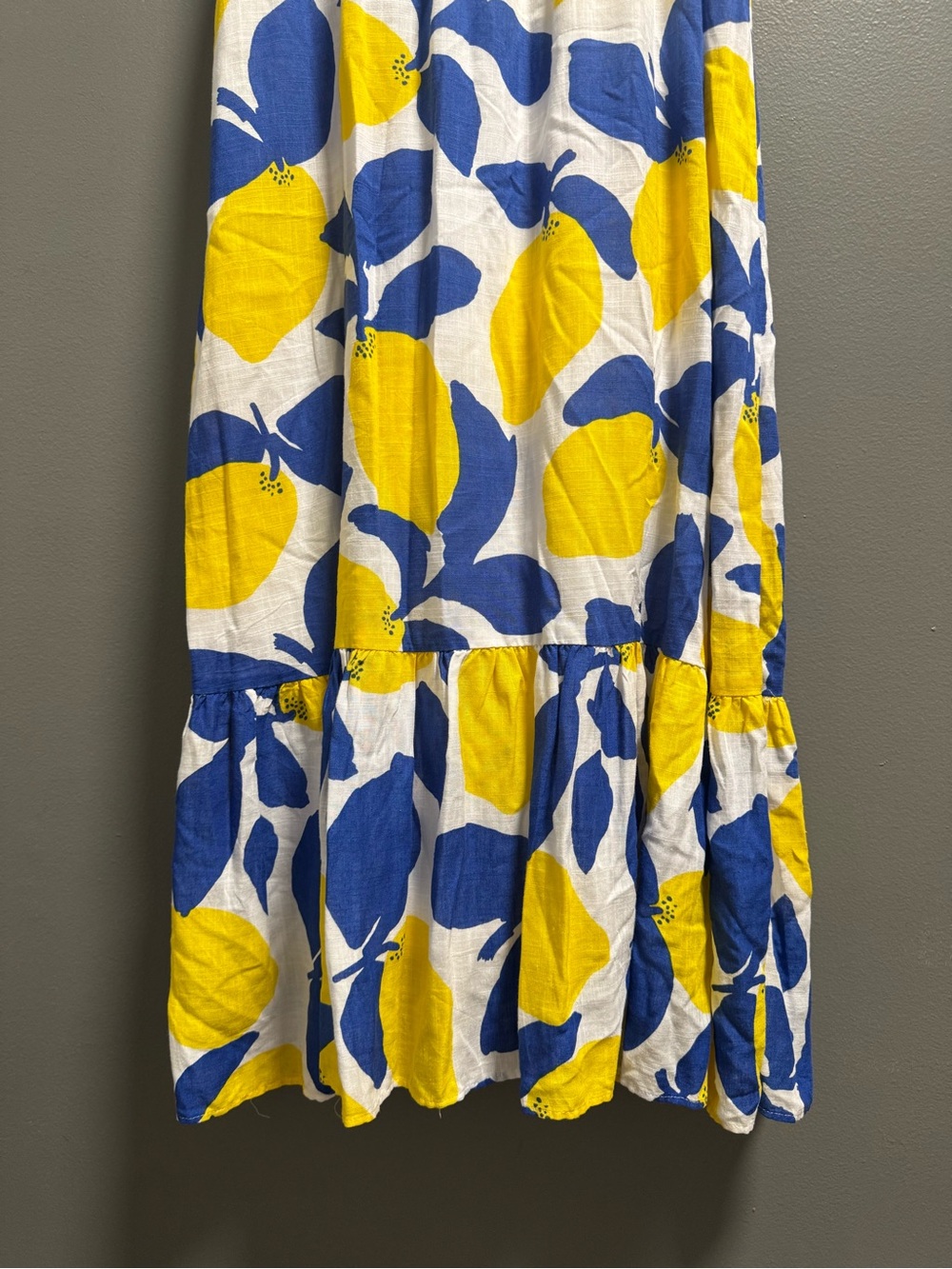 LOFT Yellow & Blue Lemon-Print Sleeveless Midi Dress Size 8 - Picture 5 of 11